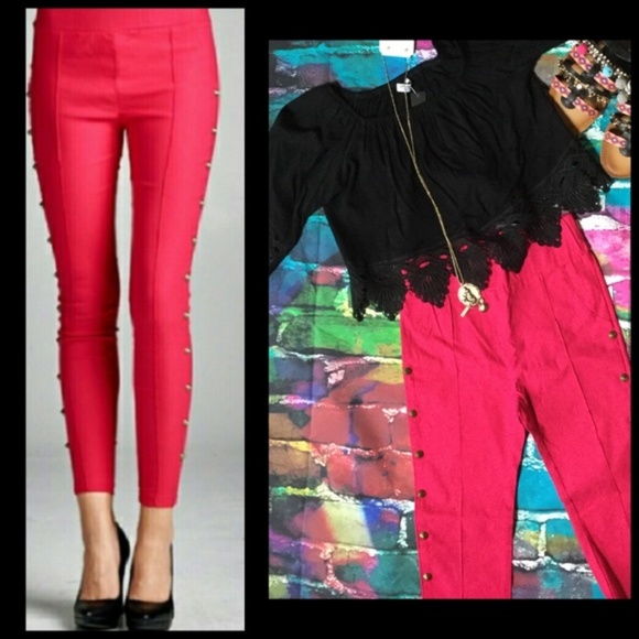 April Spirit Hot Pink studded leggings pants xs/small - Picture 4 of 6